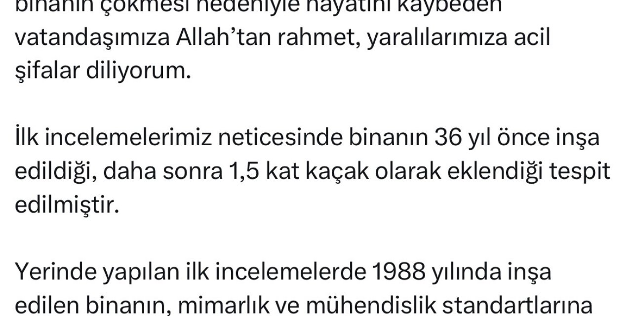 Bakan Özhaseki’den Küçükçekmece’de Çöken Bina İle İlgili Açıklama
