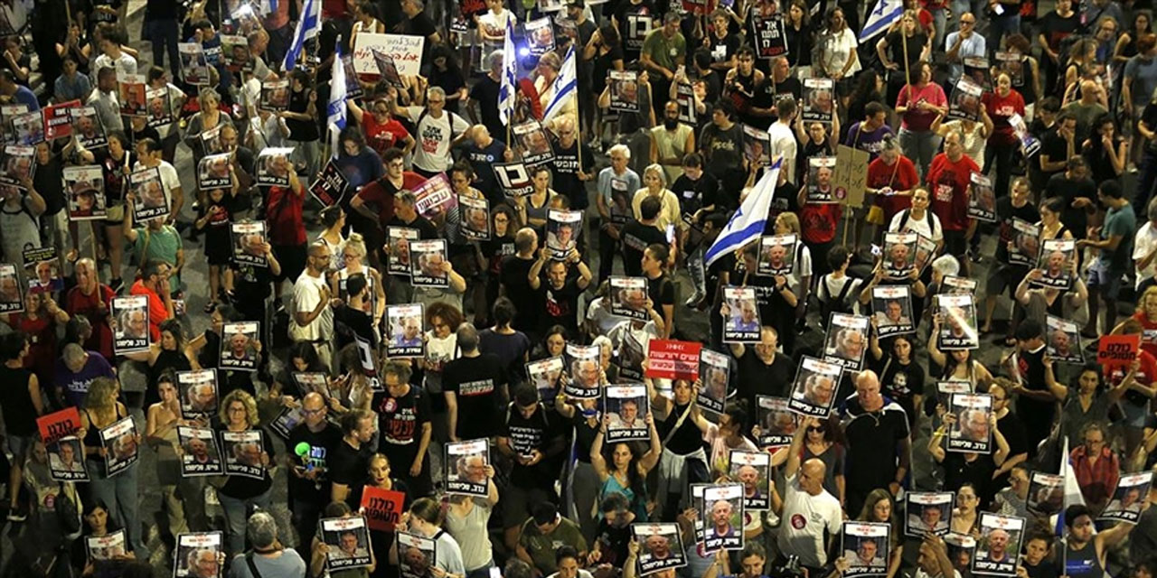 İsrailliler esir takası anlaşması ve Netanyahu'nun istifası talebiyle bir kez daha meydanlara indi