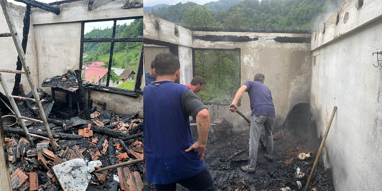 Rize'de tüp patlaması sonucu yangın çıkan ev zarar gördü