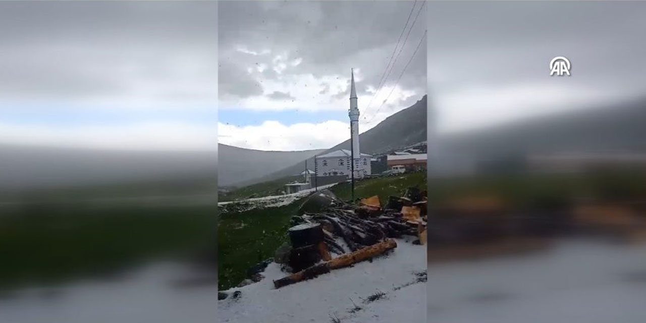 Ovit Dağı'na haziranın son gününde kar yağdı