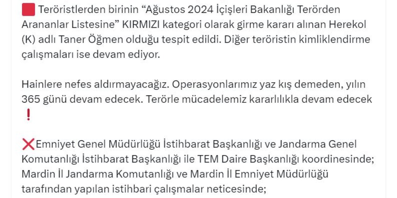 Bakan Yerlikaya: 2 Terörist Etkisiz Hale Getirildi