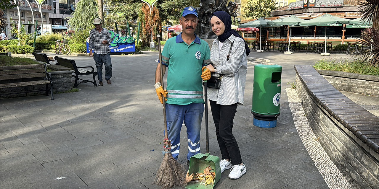 Rize Belediyesinden temizlik görevlisine doğum günü sürprizi