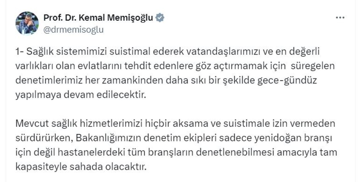 Bakan Memişoğlu: Bakanlığımızın Denetim Ekipleri Tam Kapasiteyle Sahada Olacak