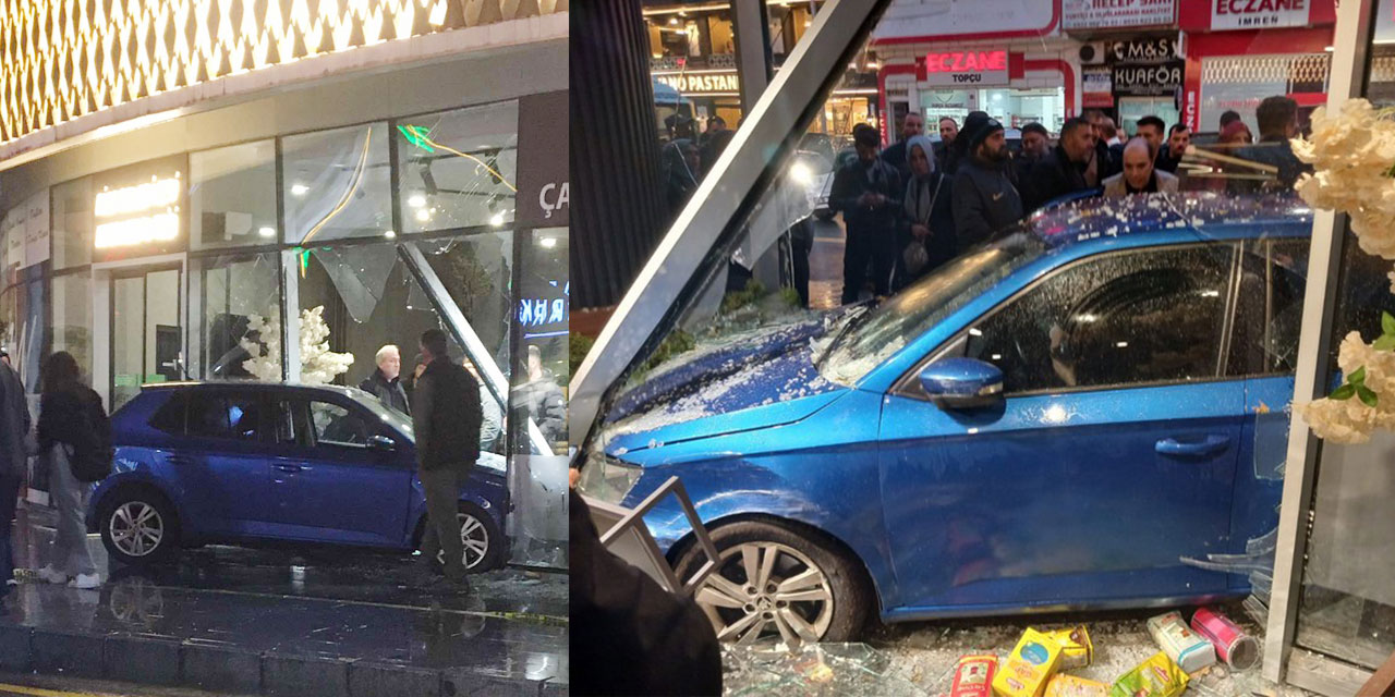 Rize'de otomobil belediyeye ait kafeye daldı, faciadan dönüldü