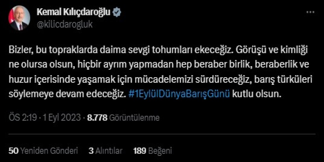 Kılıçdaroğlu: Bizler, Bu Topraklarda Daima Sevgi Tohumları Ekeceğiz