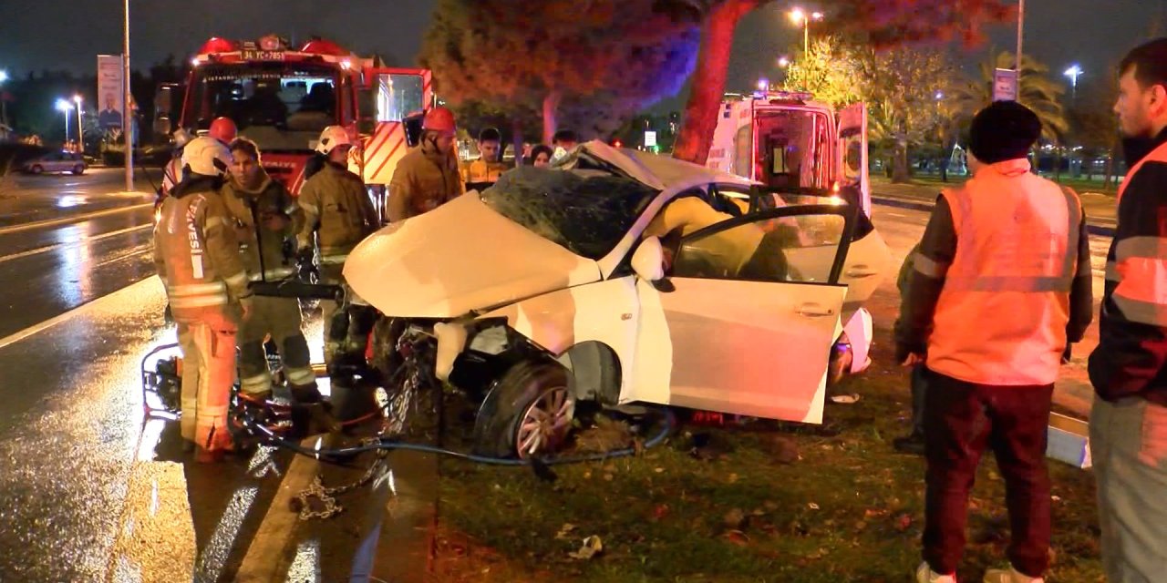 Kartal'da otomobil ağaca çarptı; 2 yaralı