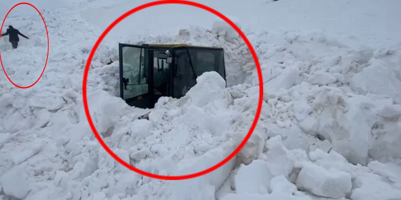 Şırnak’ta iş makinesi çalışırken üzerine çığ düştü; o anlar kamerada