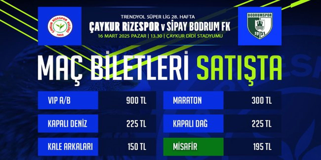 Çaykur Rizespor-Bodrum FK Maç Biletleri Satışa Çıktı