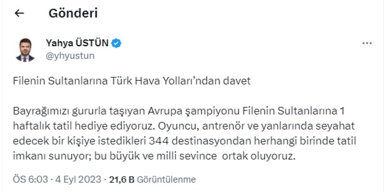 İstanbul - Thy'den Şampiyonlara Tatil Hediyesi