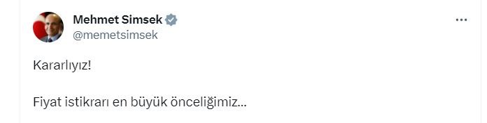 Bakan Şimşek: Fiyat İstikrarı En Büyük Önceliğimiz
