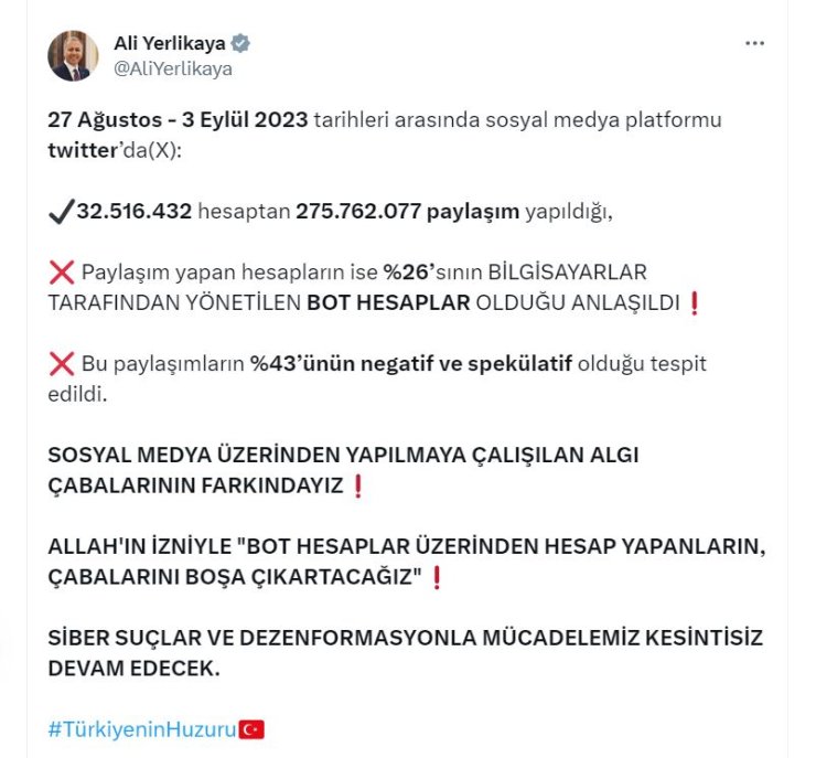 Bakan Yerlikaya: Bot Hesaplar Üzerinden Hesap Yapanların Çabalarını Boşa Çıkartacağız