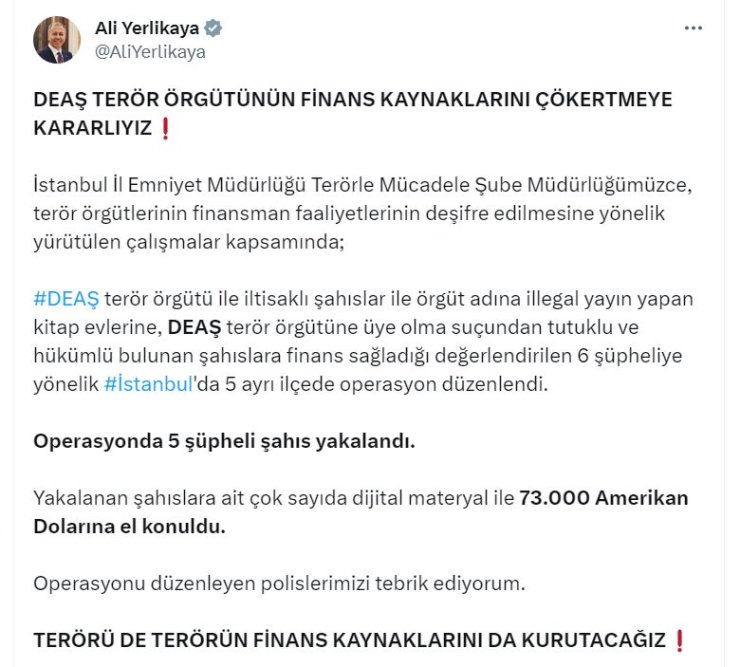 İstanbul'da Deaş Terör Örgütüne Finans Sağlayan 5 Şüpheliye Gözaltı