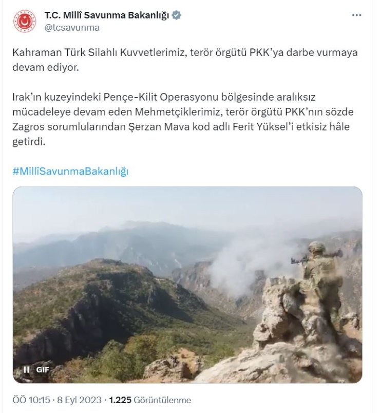 Msb: Pkk'nın Sözde Zagros Sorumlusu Etkisiz Hale Getirildi