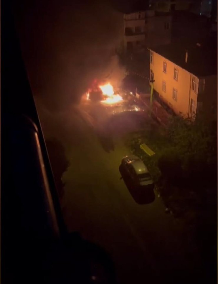 Pendik'te İki Otomobil Alev Alev Yandı