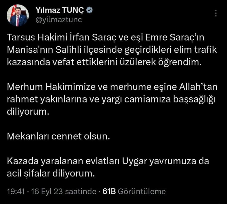Manisa'daki Kazada Ölen 2 Kişinin Hakim Ve Eşi Olduğu Ortaya Çıktı