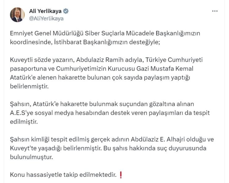 Atatürk'e Hakaret Eden Kuveytli Hakkında Suç Duyurusu