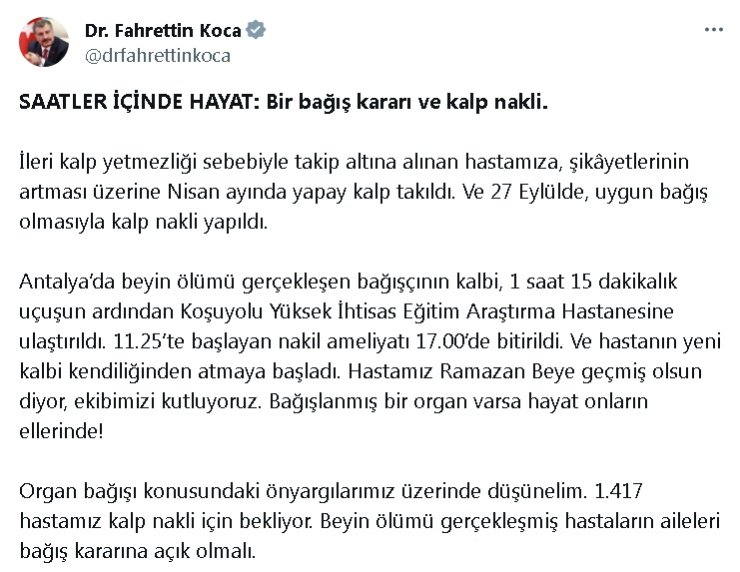 Bakan Koca: Organ Bağışı Konusundaki Önyargılarımız Üzerinde Düşünelim