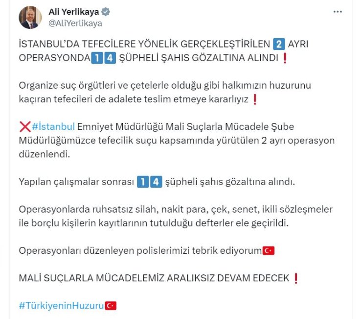 İstanbul'da Tefecilere Operasyon: 14 Gözaltı