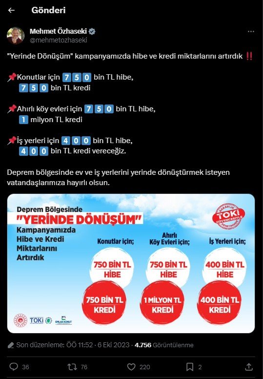 Bakan Özhaseki: 'Yerinde Dönüşüm' Kampanyasında Hibe Ve Kredi Miktarlarını Artırdık