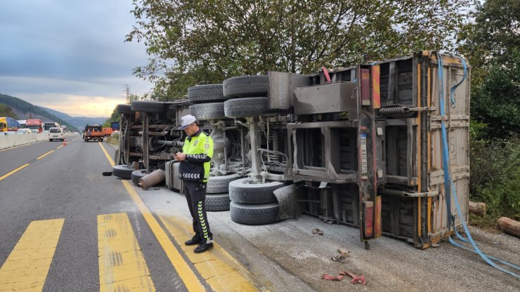 Bolu Dağı'nda Tomruk Yüklü Kamyon Devrildi: 1 Yaralı