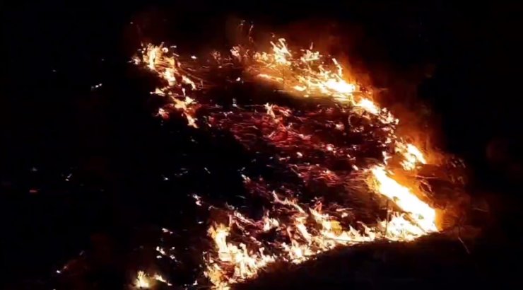 Otluk Yangınında Alevler Demiryoluna Sıçradı, Yük Treni 2 Saat Raylarda Bekledi