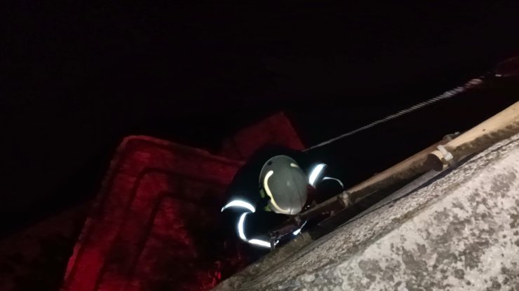 Köprü Ayağında Mahsur Kalan Kediye Halatlı Kurtarma