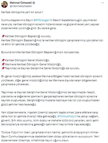 'Kentsel Dönüşüm Başkanlığı' Kuruldu