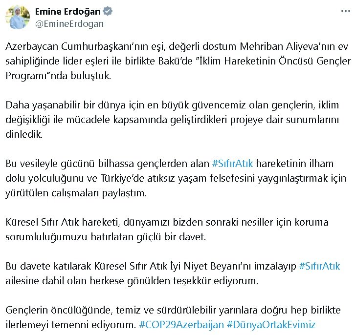 Emine Erdoğan, Cop29'da İklim Gönüllüsü Gençlerle Bir Araya Geldi (2)