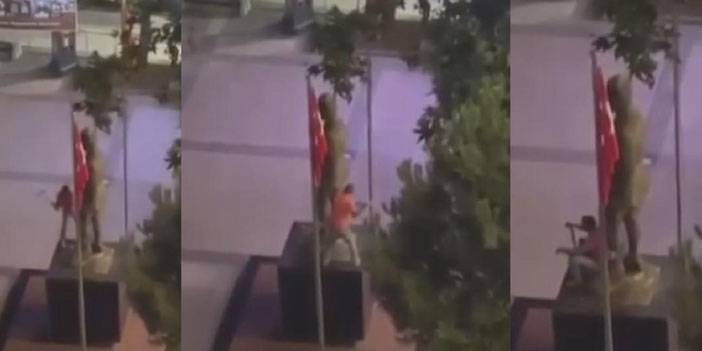 Trabzon'da Atatürk heykeline balyozlu saldırı kamerada