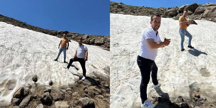 Artvin'de yaylaya çıkan vatandaşlar yazın kar topu oynadı