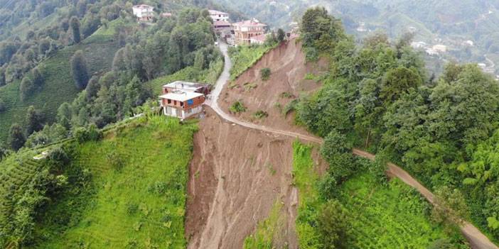 Çayeli’nde 11 evin boşaltılmasına neden olan heyelan havadan görüntülendi
