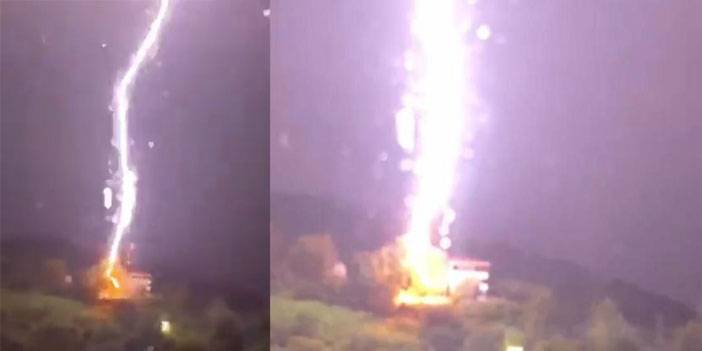 Rize’de yıldırımın düşme anı böyle görüntülendi